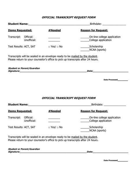 OFFICIAL TRANSCRIPT REQUEST FORM .